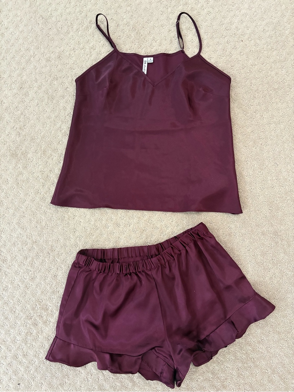 David's Bridal Burgundy Satin Cami & Shorts Pajama Set